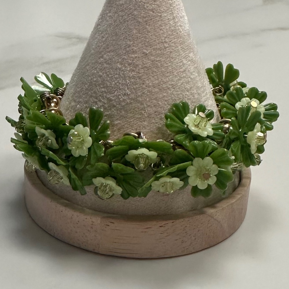 DANNY POLLAK - Green Floral Statement Bracelet Botanical Garden Charm Piece